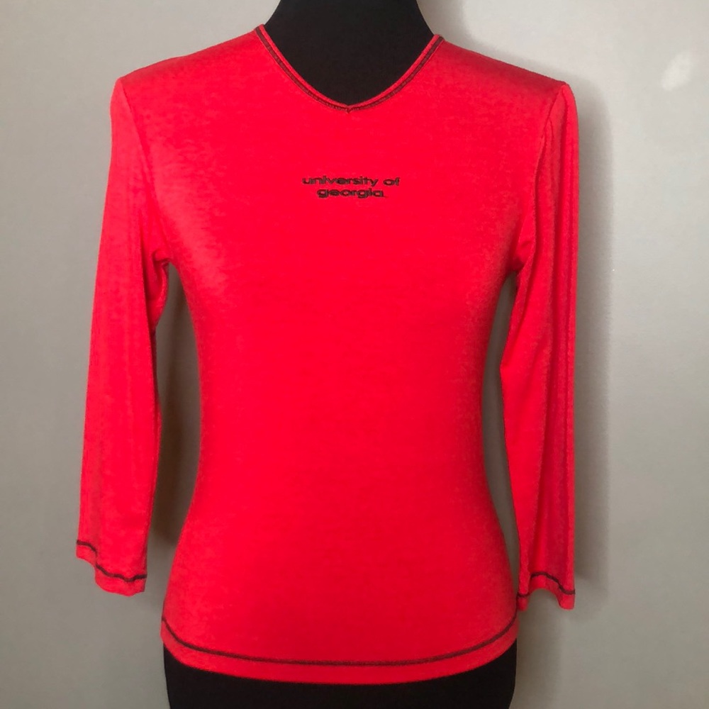 Vintage University of Georgia UGA Georgia Bulldogs 3/4 Sleeve Red Stretch Top